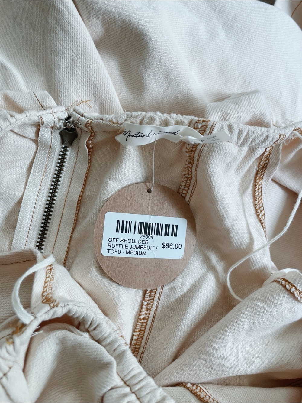 NWT Mustard Seed Off-Shoulder Wide-Leg Jumpsuit in Cream Size Medium Boutique - Picture 7 of 7